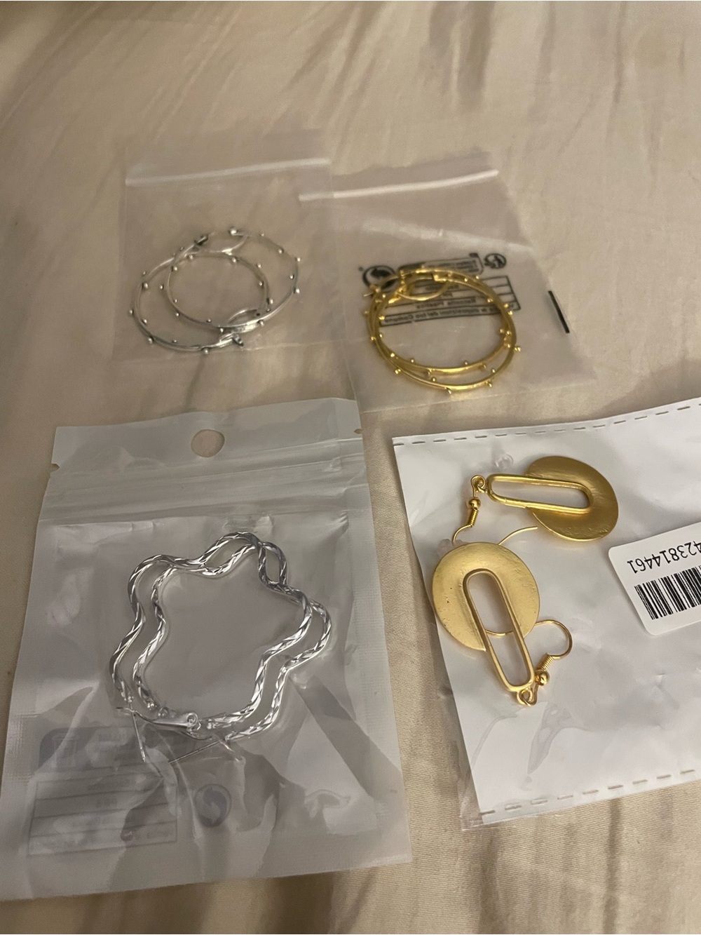 Mixed Metal Women's Earring Set — Gold and Silver Styles 4 pairs included.
